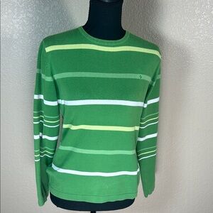 Lija Women’s Green Striped Long Sleeve Athletic Top Size Medium
